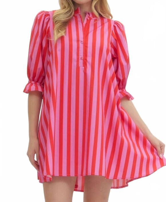 ENTRO Dresses & Skirts - NEW ENTRO stripe mini dress in red pink